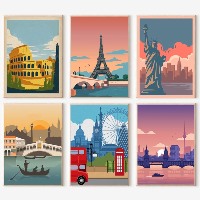 cupmod 6 Packs Paint by Number Kits for Adults Beginners,City Travel Easy Acrylic Kits,Oil Painting Art on Canvas Without Frame Home Wall Decor 7.8x11.8inch (MT11189-MT11194) - Image 1